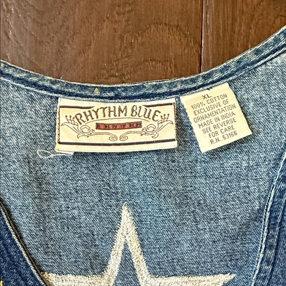 VINTAGE Texas RHYTHM BLUE WOMEN'S BLUE DENIM VEST XL - Picture 7 of 13